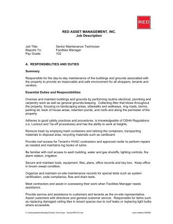 RED ASSET MANAGEMENT, INC. Job Description