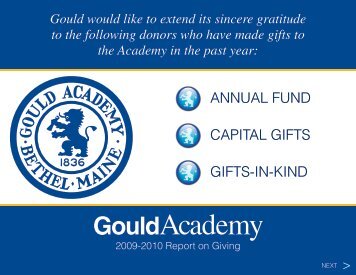 Gould Academy - Report on Giving 2009 - 2010 - Ac ademy Gould ...