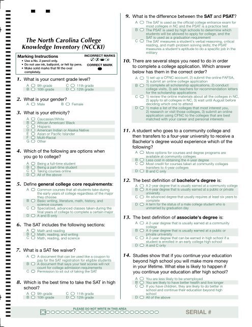 The North Carolina College Knowledge Inventory Nccki