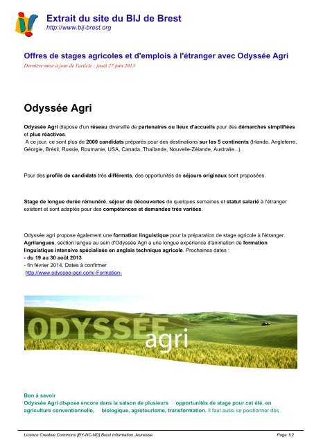 Offres de stages agricoles et d'emplois Ã  l'Ã©tranger avec OdyssÃ©e Agri