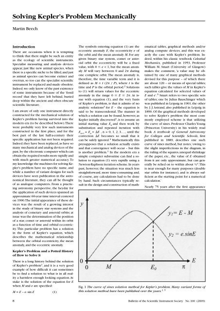 Solving Kepler's Problem Mechanically - Scientific Instrument Society