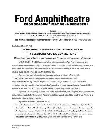 FORD AMPHITHEATRE SEASON, OPENING MAY 30 ...