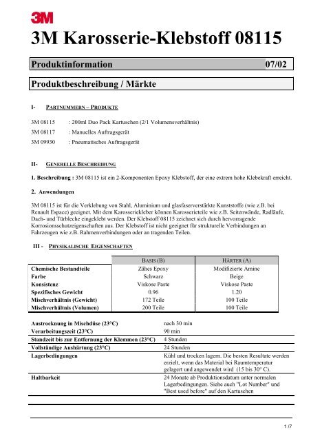 3M Karosserie-Klebstoff 08115 Produktinformation 07/02 - MAUTNER