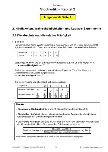 Stochastik - Kapitel 2 - Mathe-Physik-Aufgaben