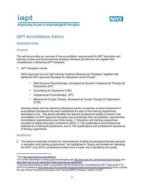 IAPT Accreditation Advice (Jan 2012) - IT Shared Services