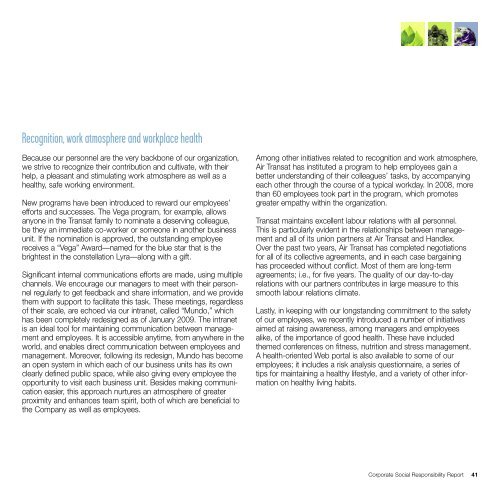 Transat Corporate Responsibility Report, 2008 - For Sustainable ...