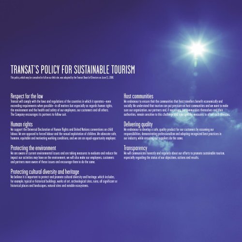 Transat Corporate Responsibility Report, 2008 - For Sustainable ...