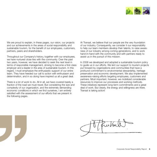 Transat Corporate Responsibility Report, 2008 - For Sustainable ...