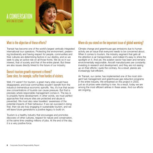 Transat Corporate Responsibility Report, 2008 - For Sustainable ...