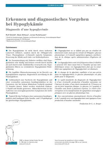 Erkennen und diagnostisches Vorgehen bei Hypoglykämie - Swiss ...