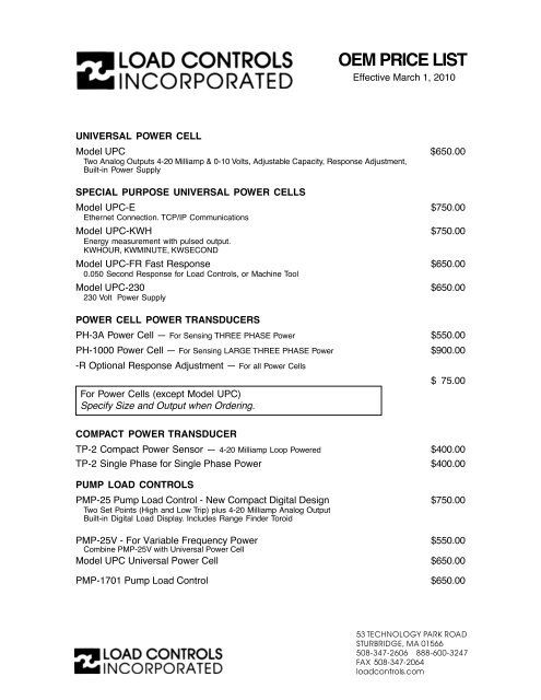 OEM PRICE LIST - Load Controls Inc