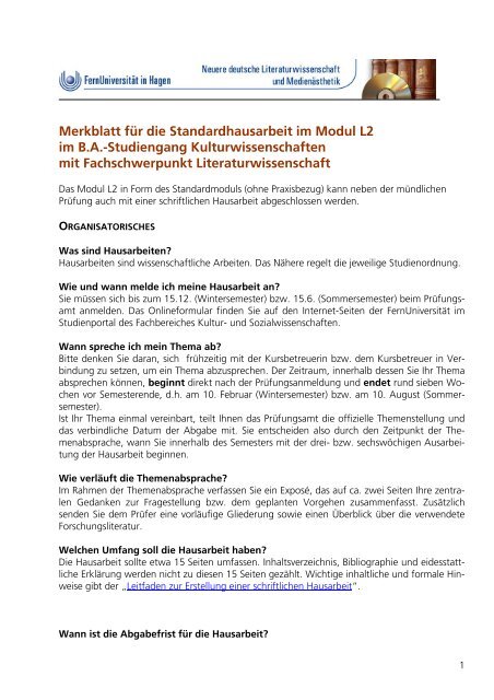 Leitfaden Zur Erstellung Einer Schriftlichen Hausarbeit