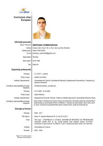 Curriculum vitae Europass - Facultatea de Mecanica Craiova ...