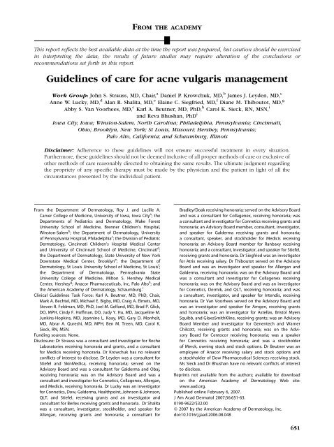 Guidelines of care for acne vulgaris management