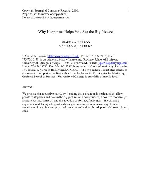Why Happiness Helps You See the Big Picture - Journal of ...