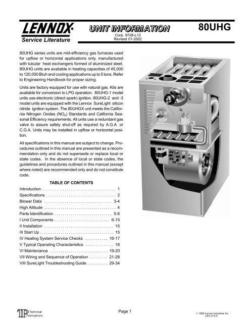80uhg service manual - Heating and Air Parts