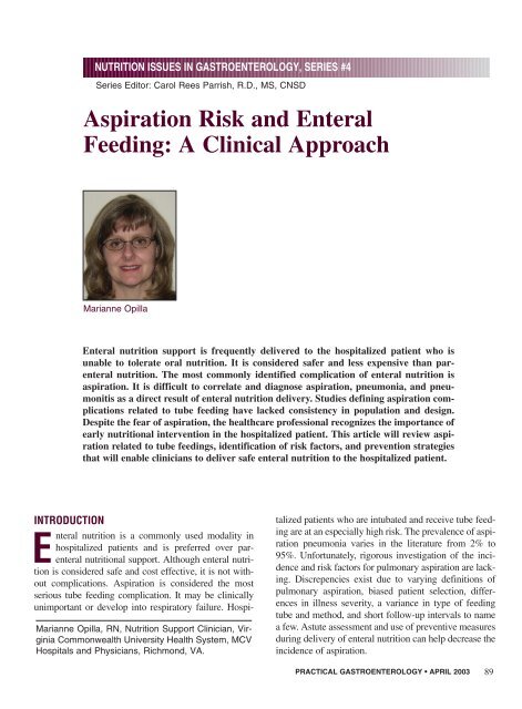 Feeding At Risk Aspiration Risk and Enteral Feeding: A Clinical Approach