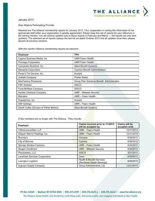 The Alliance Membership Report for Providers - January 2013