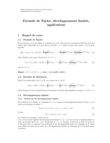 Formule de Taylor, dÃ©veloppements limitÃ©s, applications