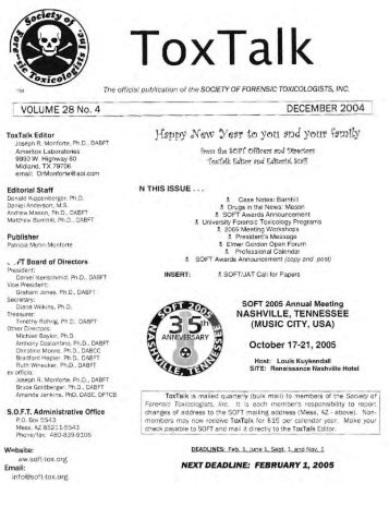 ToxTalk Volume 28-4 - Society of Forensic Toxicologists