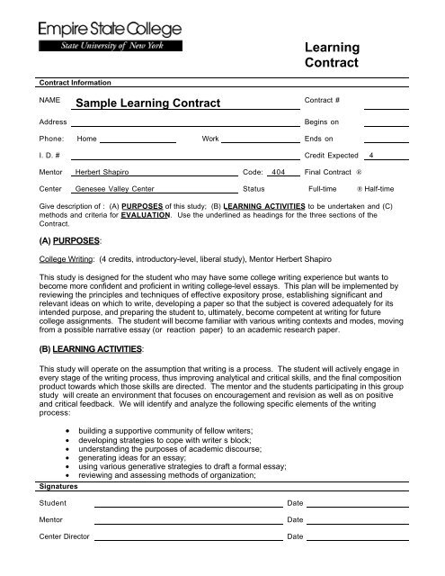 Sample Learning Contract