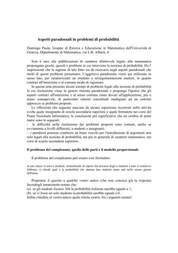 Aspetti paradossali in problemi di probabilitÃ  - Matematica