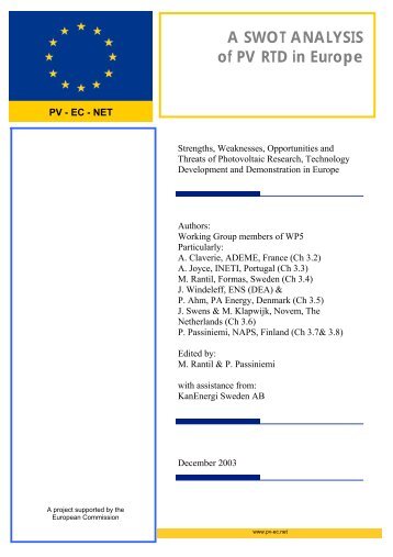 A SWOT ANALYSIS of PV RTD in Europe