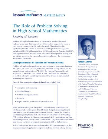 The Role of Problem solving in High school Mathematics - Pearson