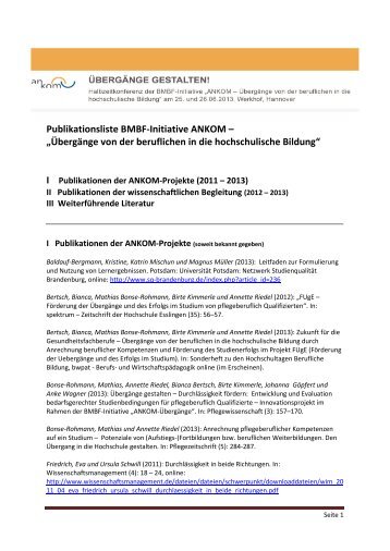 Publikationsliste BMBF-Initiative ANKOM â âÃbergÃ¤nge von der ...