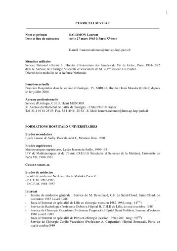 curriculum vitae du professeur Salomon - Service d'Urologie CHU ...