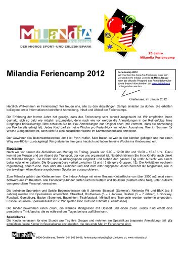 Milandia Feriencamp 2012 - Migros Sport- und Erlebnispark ...
