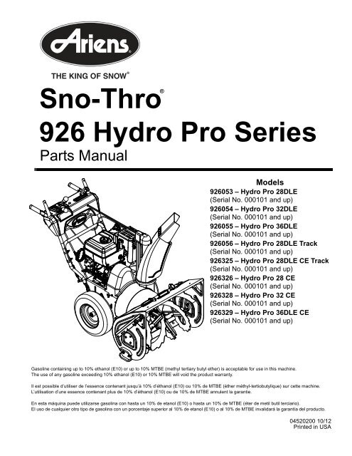 Sno-Thro 926 Hydro Pro Series - Ariens