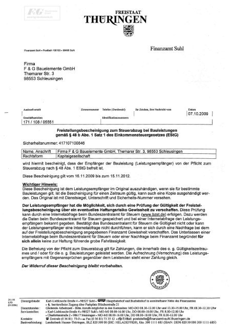Finanzamt Bescheinigung Handynutzung Für Die Arbeit Freistellungs- bescheinigung Finanzamt (PDF) - Fug-bauelemente