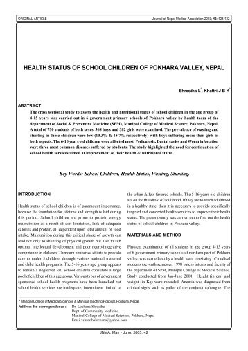 health status of school children of pokhara valley, nepal - Journal of ...