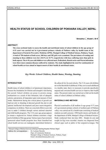 health status of school children of pokhara valley, nepal - Journal of ...