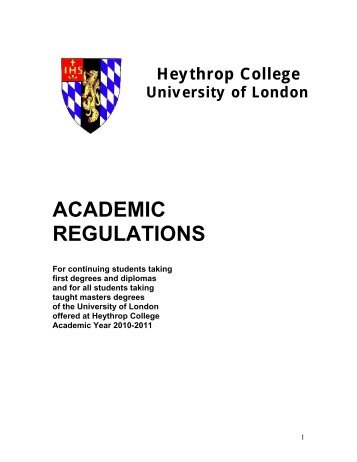 Academic Regulations for first degrees and ... - Heythrop College