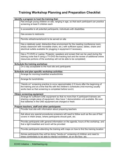 Training Workshop Planning And Preparation Checklist