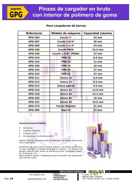 Punteras y pinzas para cargadores - Industrias Enrique Galán, SA