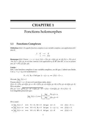CHAPITRE 1 Fonctions holomorphes
