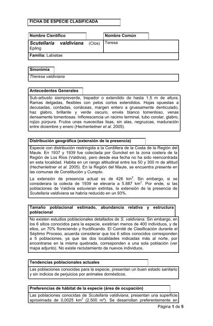 FORMULARIO PARA SUGERENCIA DE ESPECIE A CLASIFICAR