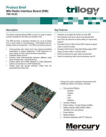 Radio Interface Board (RIB) - Trilogy Communications