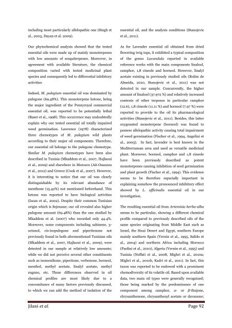 Allelopathic potential of some essential oils vis-à-vis three noxious weed species invading cereals