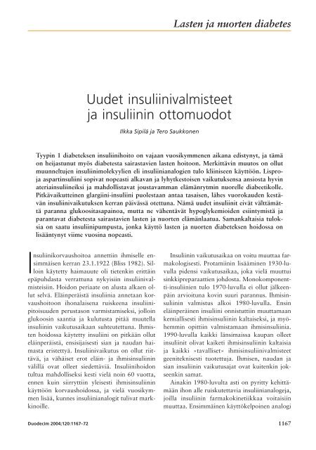 Uudet insuliinivalmisteet ja insuliinin ottomuodot - Terveyskirjasto