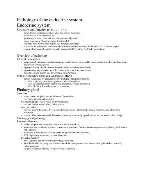 Pathology of the endocrine system Endocrine system