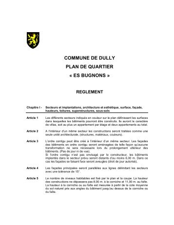 COMMUNE DE DULLY PLAN DE QUARTIER Â« ES BUGNONS Â»