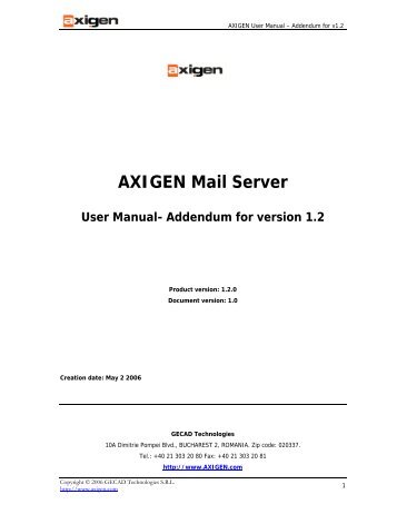 AXIGEN Mail Server User Manual- Addendum for version 1.2