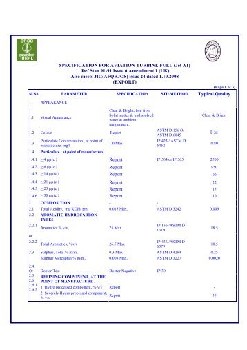 SPECIFICATION FOR AVIATION TURBINE FUEL (Jet A1) Def Stan ...