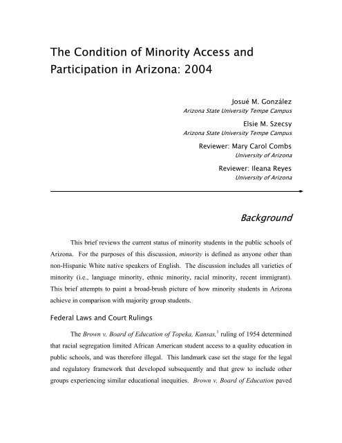 The Condition of Minority Access and Participation in Arizona: 2004