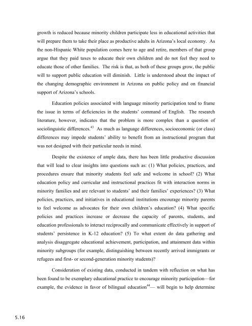 The Condition of Minority Access and Participation in Arizona: 2004