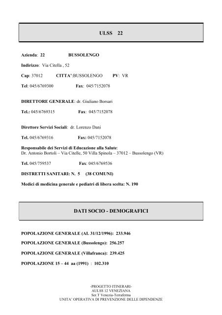 ULSS 22 DATI SOCIO - DEMOGRAFICI - Dronet